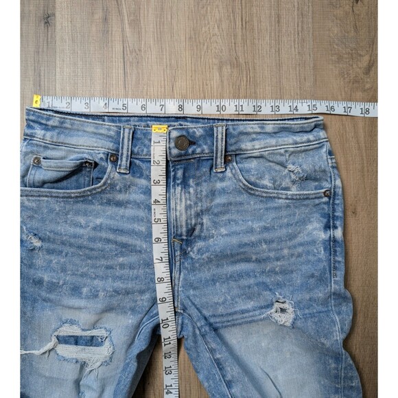 American Eagle SIze 32X31 Distressed Patched Skinny Jeans Acid Wash Stretch - Picture 9 of 10